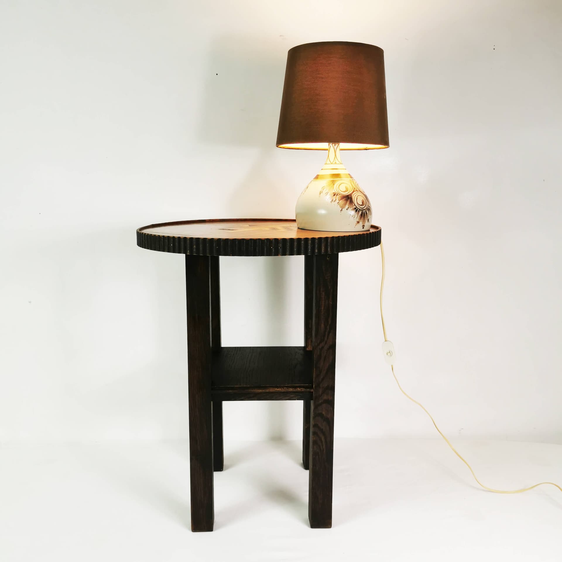 Table lamp Mid Century, white ceramic, brown fabric, by B. Wiinblad, Rosenthal, Germany, 1960s. - 362135