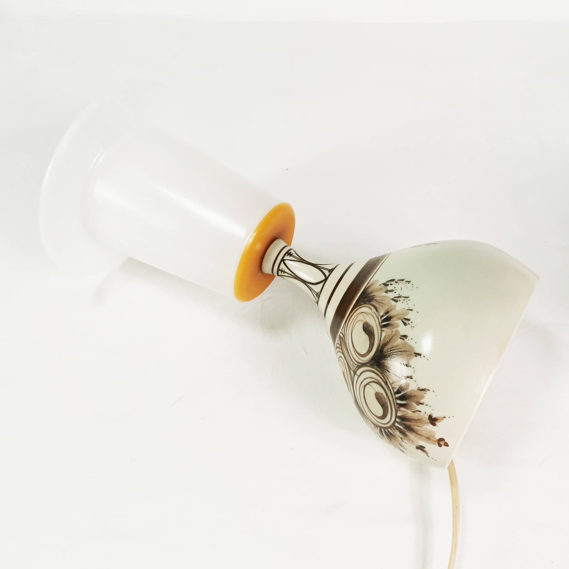 Table lamp Mid Century, white ceramic, brown fabric, by B. Wiinblad, Rosenthal, Germany, 1960s. - 362130