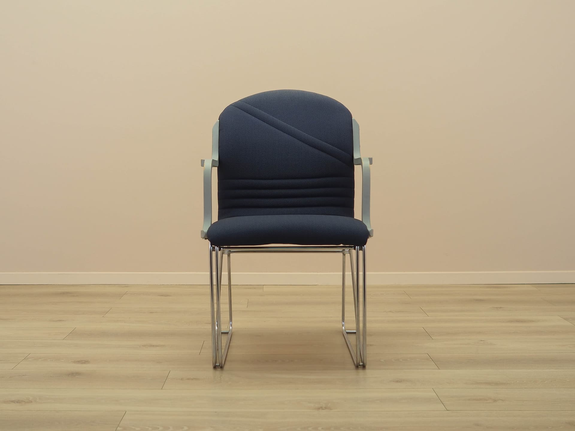 Conference chair, blue fabric, silver metal, grey plastic, Italy, 1990s. - 362140