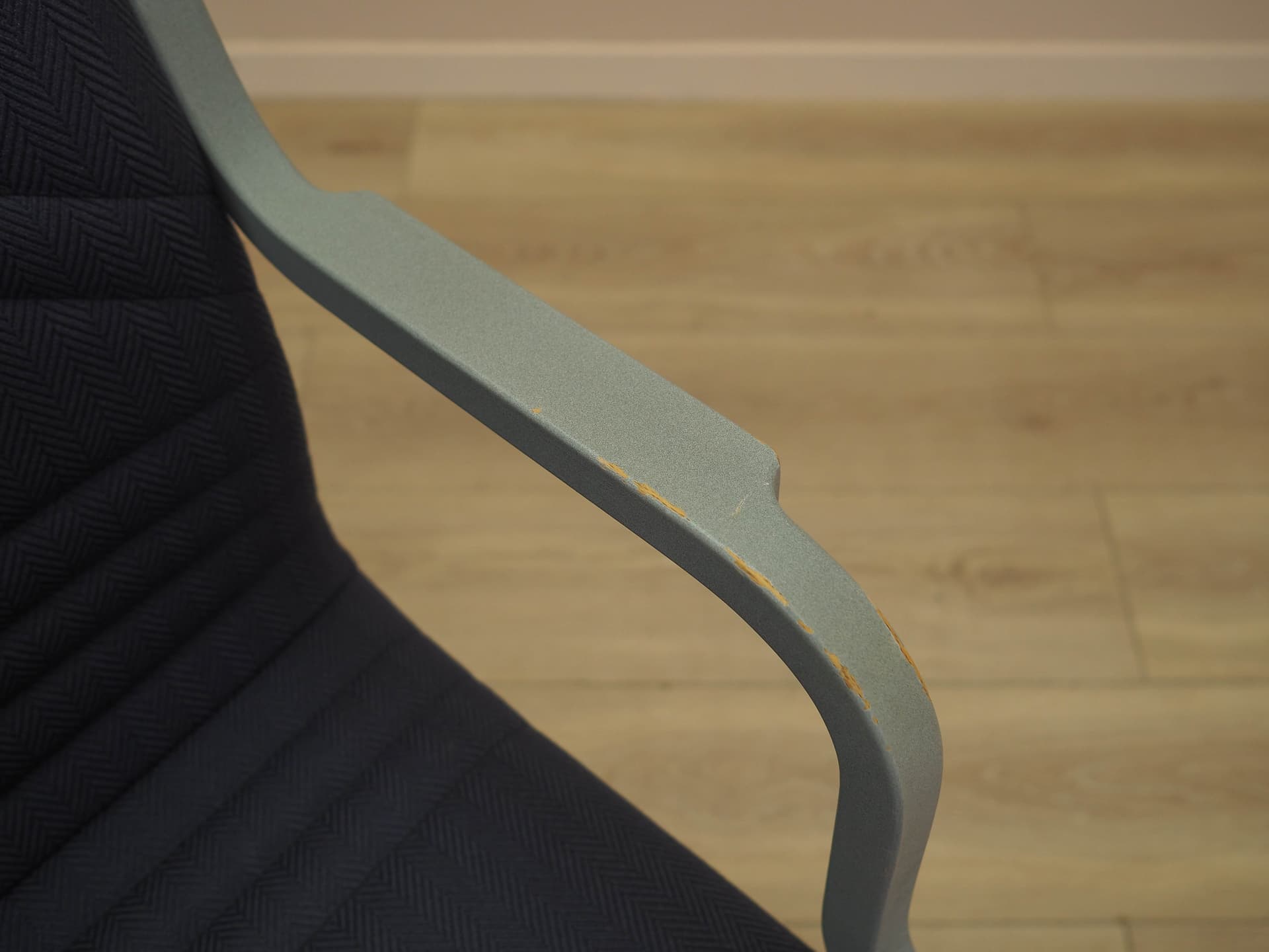 Conference chair, blue fabric, silver metal, grey plastic, Italy, 1990s. - 362148