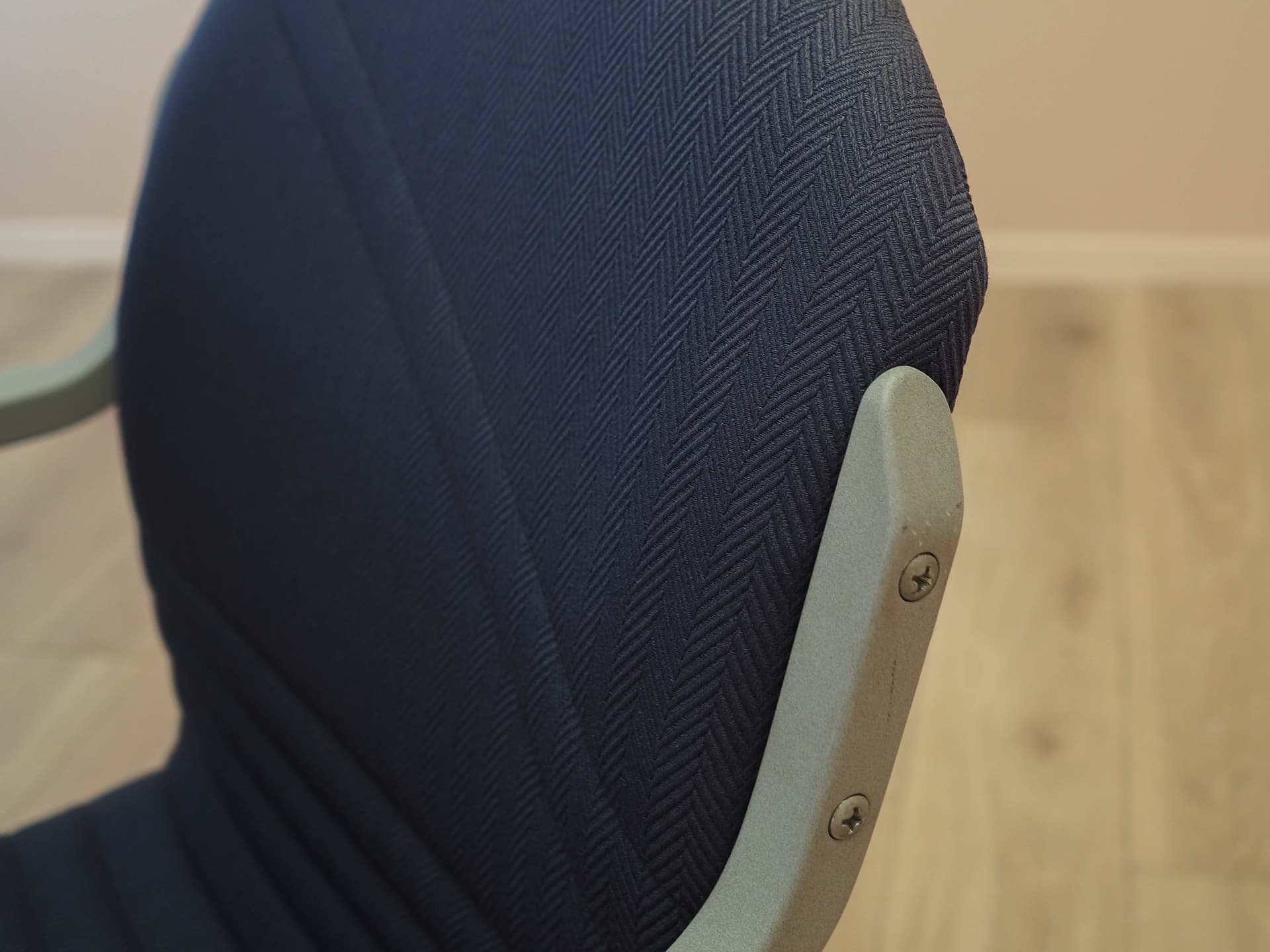 Conference chair, blue fabric, silver metal, grey plastic, Italy, 1990s. - 362150