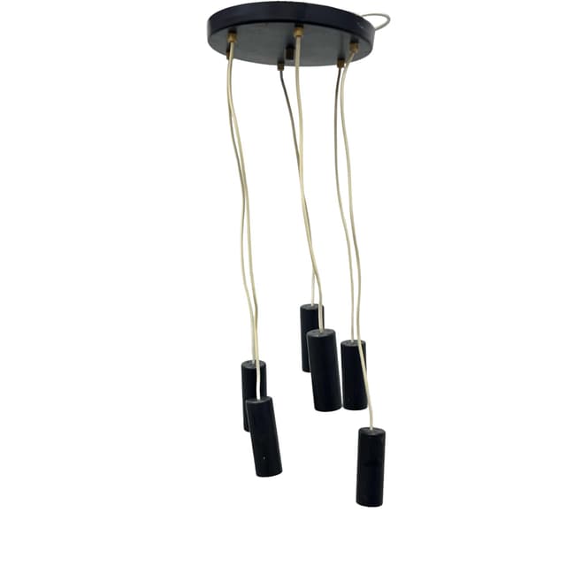 Cascading pendant lamp 68816/1, black acrylic, brass, Elektroinstala Jílové, Czechoslovakia, 1970s. - DIMENSION