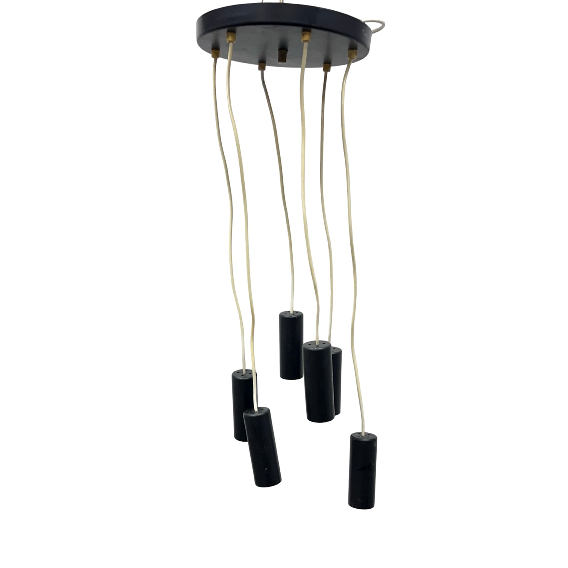 Cascading pendant lamp 68816/1, black acrylic, brass, Elektroinstala Jílové, Czechoslovakia, 1970s. - 362191