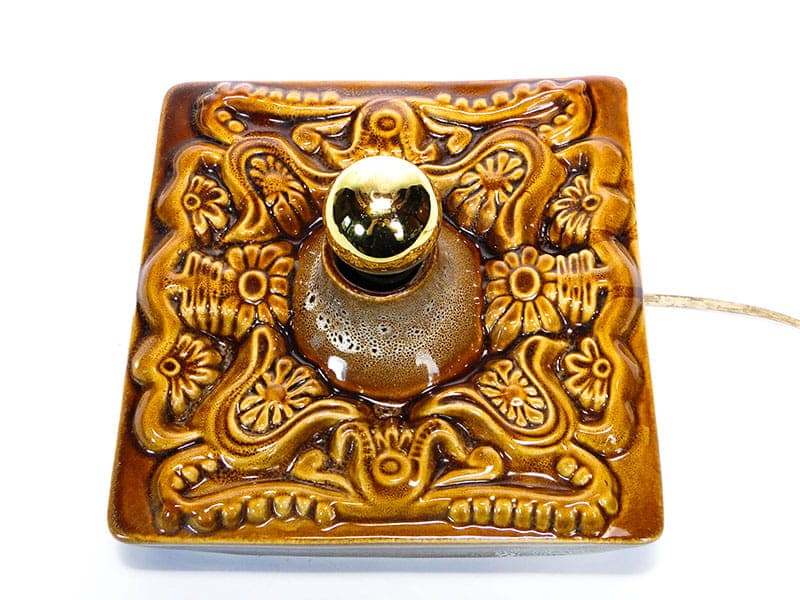 Kinkiet ceramiczny brązowy, ceramika brązowa, proj. A. Sadulski, Mirostowice, Polska, lata 70. - 362275