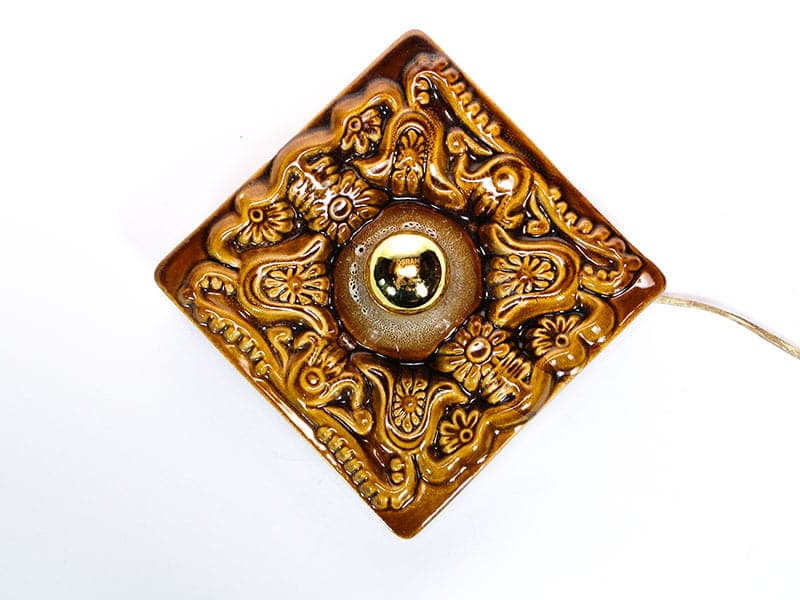 Kinkiet ceramiczny brązowy, ceramika brązowa, proj. A. Sadulski, Mirostowice, Polska, lata 70. - 362282