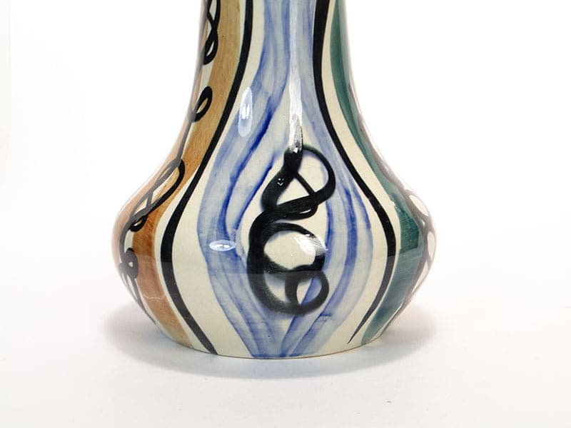 Tall vase, blue green brown ceramic, by E. Piwek-Białoborska, Poland, 1950s - 362289