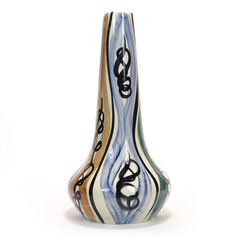 Tall vase, blue green brown ceramic, by E. Piwek-Białoborska, Poland, 1950s - 362290