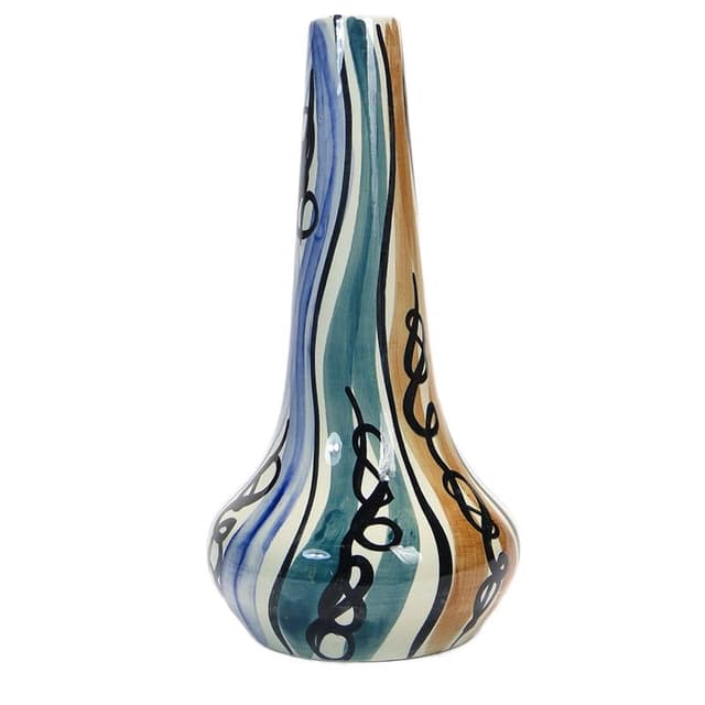 Tall vase, blue green brown ceramic, by E. Piwek-Białoborska, Poland, 1950s - DIMENSION