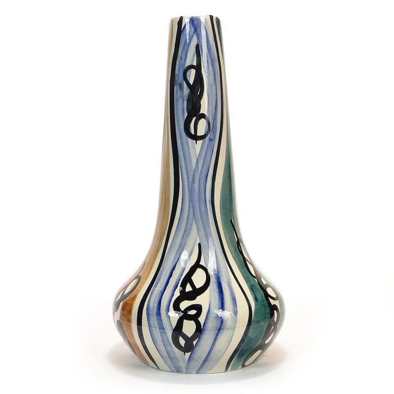 Tall vase, blue green brown ceramic, by E. Piwek-Białoborska, Poland, 1950s - 362291
