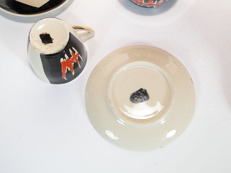 Coffee set Opole, black red white gold porcelain, by L. Kokoszka-Kowalska, K. Kowalski, Poland, 1960s. - 362302