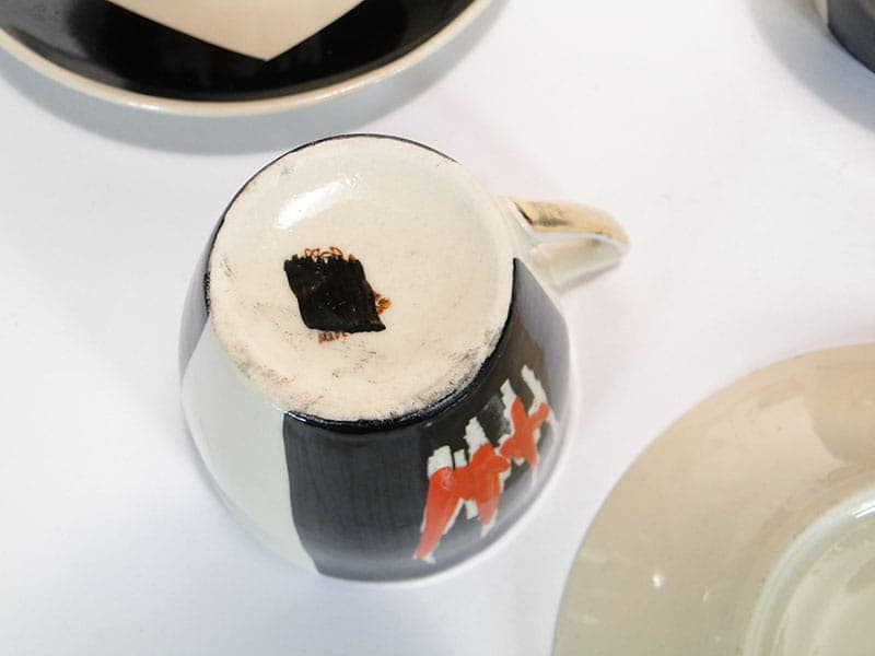 Coffee set Opole, black red white gold porcelain, by L. Kokoszka-Kowalska, K. Kowalski, Poland, 1960s. - 362304