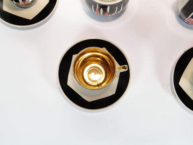 Coffee set Opole, black red white gold porcelain, by L. Kokoszka-Kowalska, K. Kowalski, Poland, 1960s. - 362301