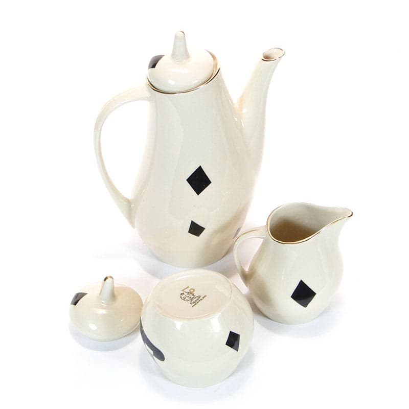 Coffee set Ewa, beige black silver grey, stoneware, Zakłady Porcelitu Stołowego Tułowice, Poland, 1960s. - 362312