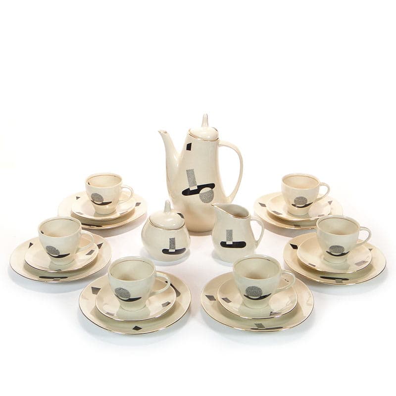 Coffee set Ewa, beige black silver grey, stoneware, Zakłady Porcelitu Stołowego Tułowice, Poland, 1960s. - 362305
