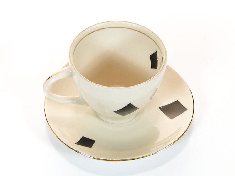 Coffee set Ewa, beige black silver grey, stoneware, Zakłady Porcelitu Stołowego Tułowice, Poland, 1960s. - 362309