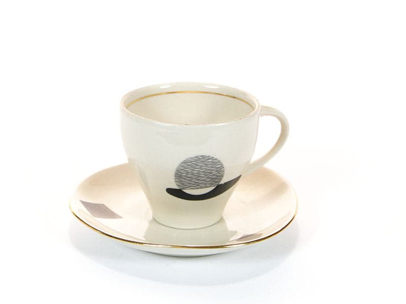 Coffee set Ewa, beige black silver grey, stoneware, Zakłady Porcelitu Stołowego Tułowice, Poland, 1960s. - 362310