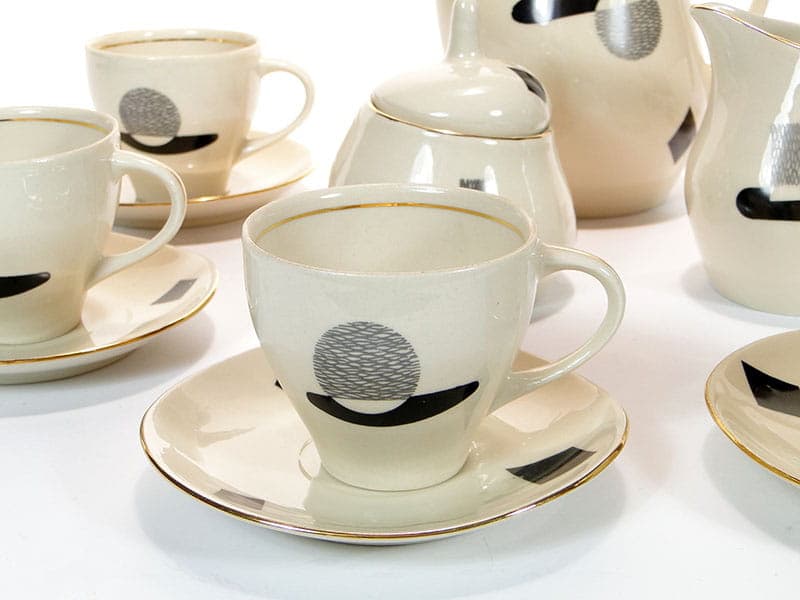 Coffee set Ewa, beige black silver grey, stoneware, Zakłady Porcelitu Stołowego Tułowice, Poland, 1960s. - 362308