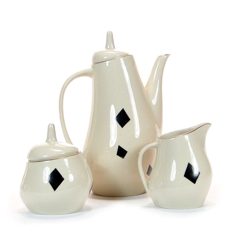 Coffee set Ewa, beige black silver grey, stoneware, Zakłady Porcelitu Stołowego Tułowice, Poland, 1960s. - 362313