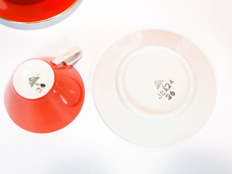 Mocha set Elżbieta, red white gold porcelain, by W. Górski, Poland, 1950s - 362340