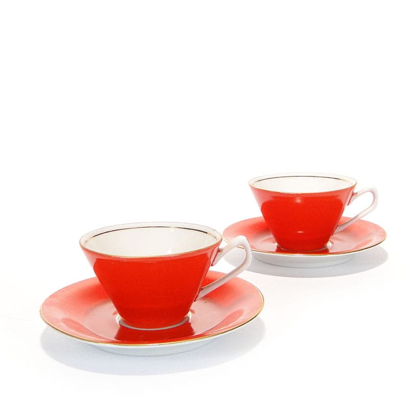 Mocha set Elżbieta, red white gold porcelain, by W. Górski, Poland, 1950s - 362341
