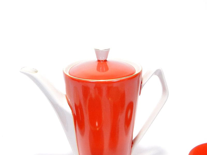 Mocha set Elżbieta, red white gold porcelain, by W. Górski, Poland, 1950s - 362339