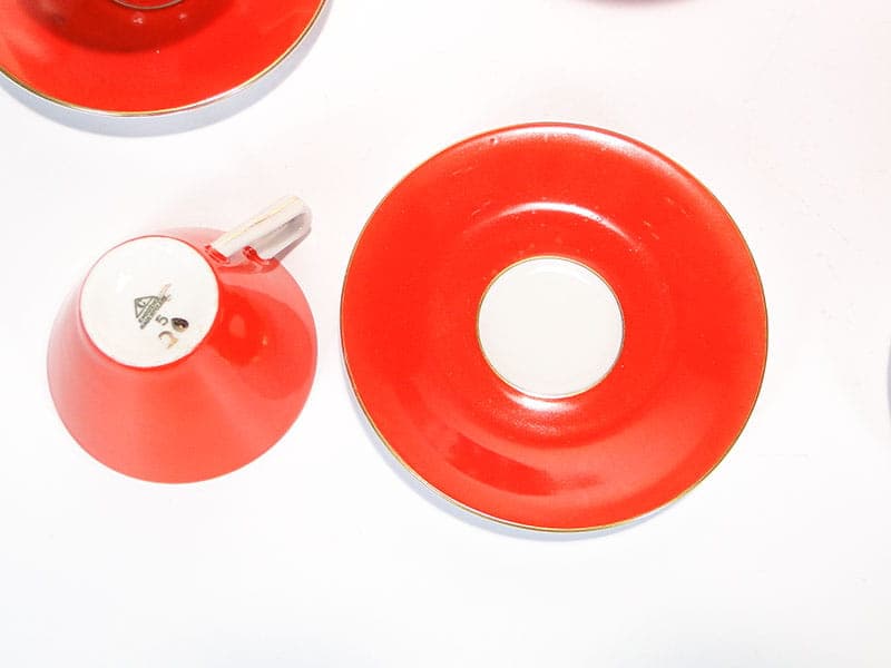 Mocha set Elżbieta, red white gold porcelain, by W. Górski, Poland, 1950s - 362338