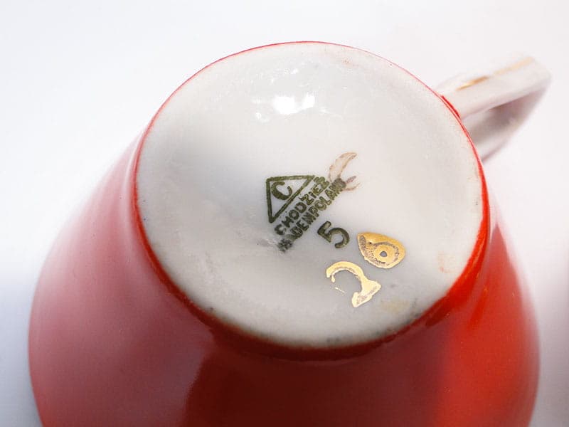 Mocha set Elżbieta, red white gold porcelain, by W. Górski, Poland, 1950s - 362337