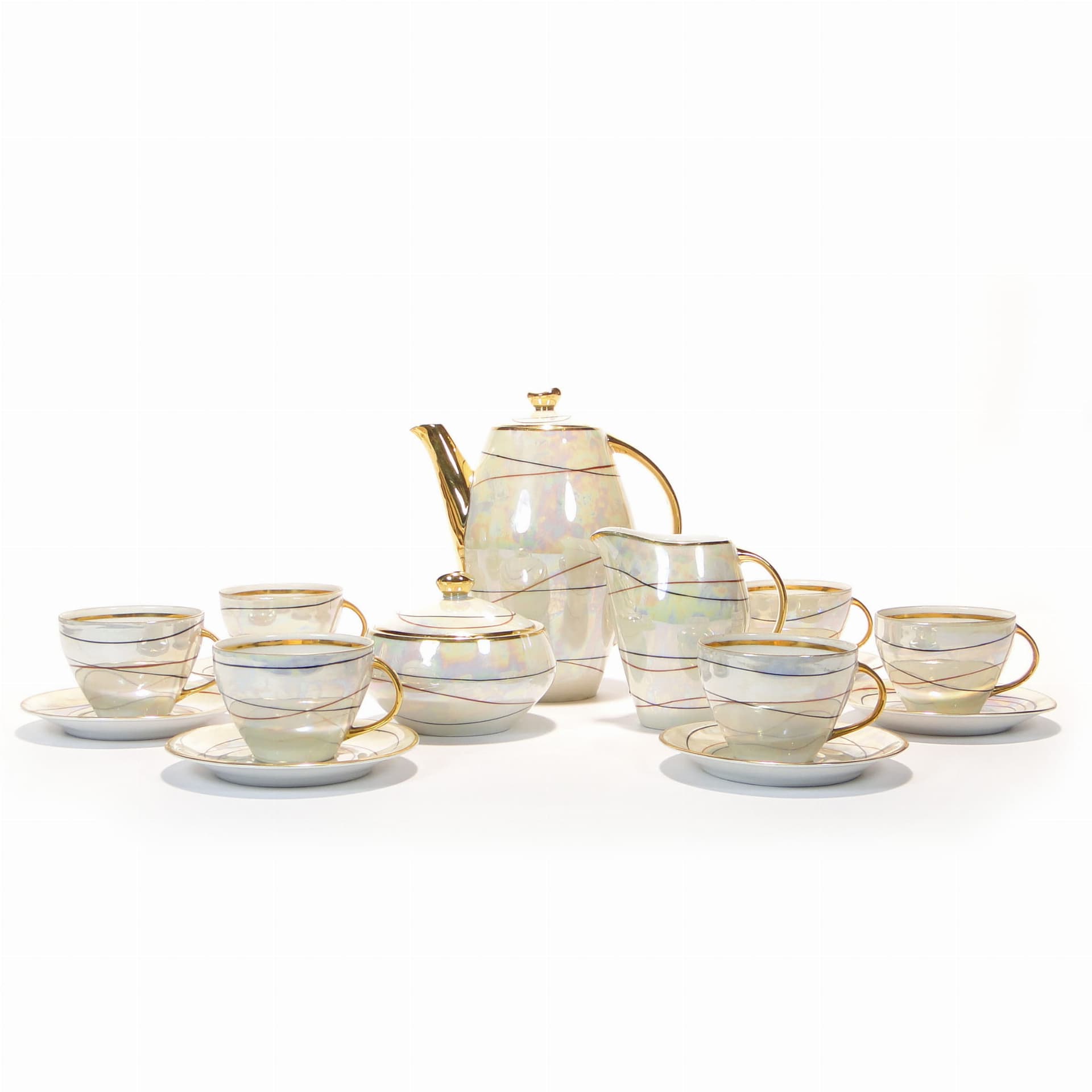 Mocha set Joanna, white porcelain, gilded, by W. Potacki, Poland, 1960s. - 362364