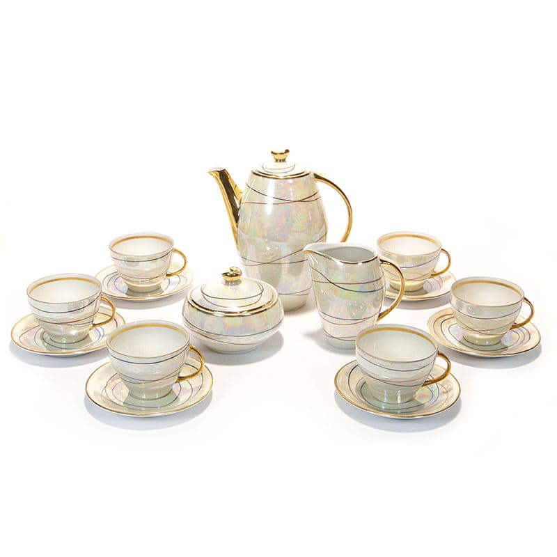Mocha set Joanna, white porcelain, gilded, by W. Potacki, Poland, 1960s. - 362363