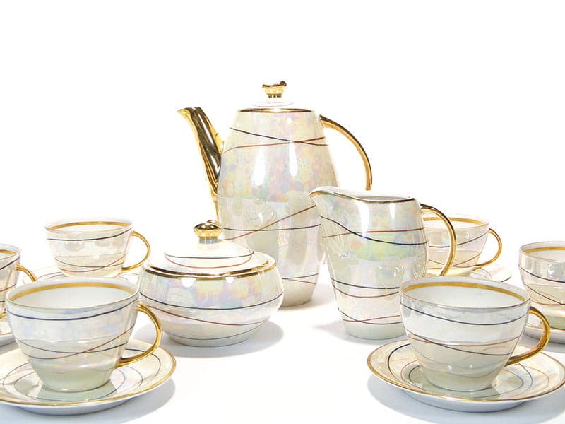 Mocha set Joanna, white porcelain, gilded, by W. Potacki, Poland, 1960s. - 362358