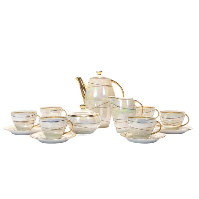 Mocha set Joanna, white porcelain, gilded, by W. Potacki, Poland, 1960s. - DIMENSION