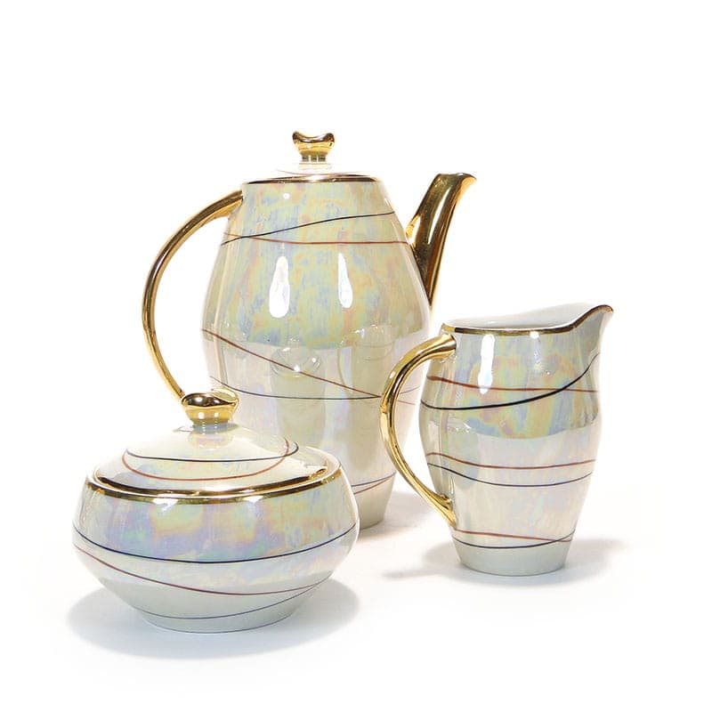 Mocha set Joanna, white porcelain, gilded, by W. Potacki, Poland, 1960s. - 362356