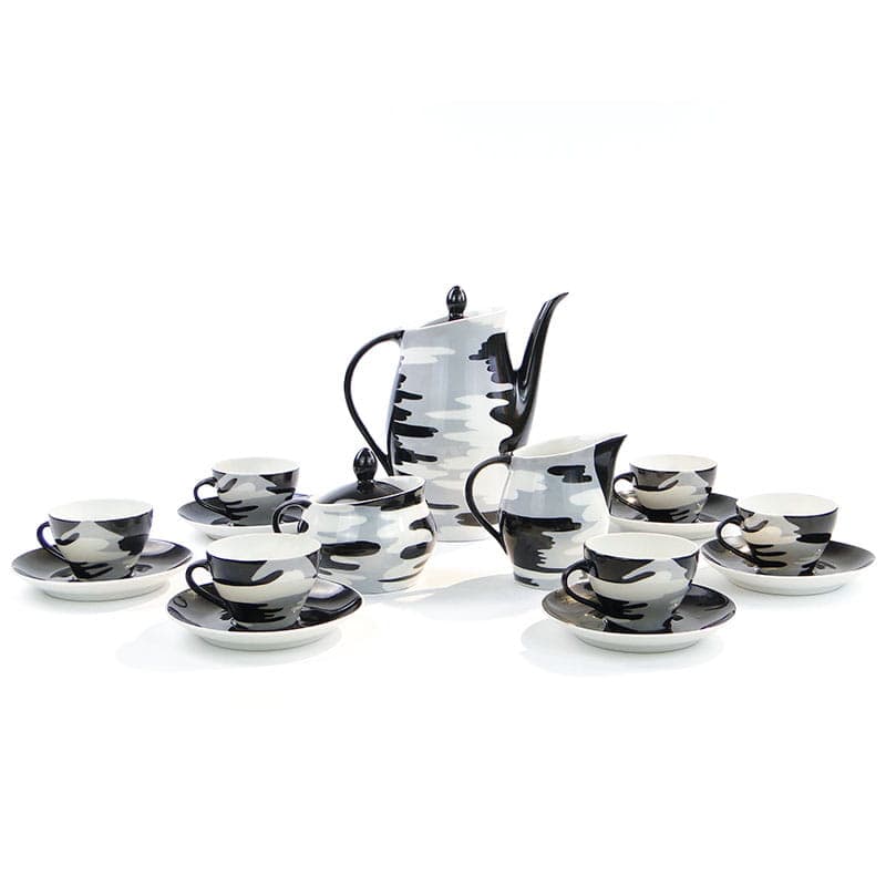 Mocha set Irena, white black grey porcelain, by M. Pasich, Chodzież, Poland, 1950s. - 362374