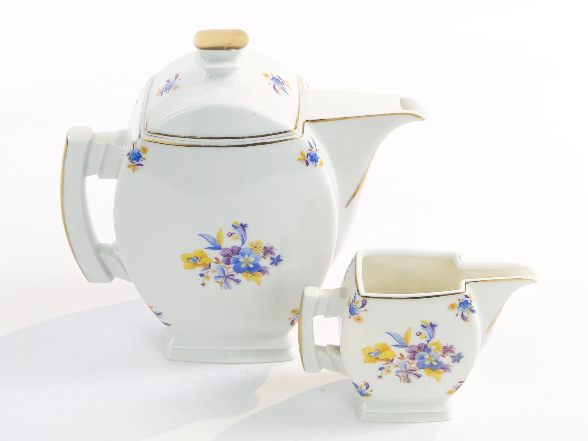 Set teapot and creamer Płaski, white porcelain, by B. Wendorf, Ćmielów, Poland, 1930s. - 362386