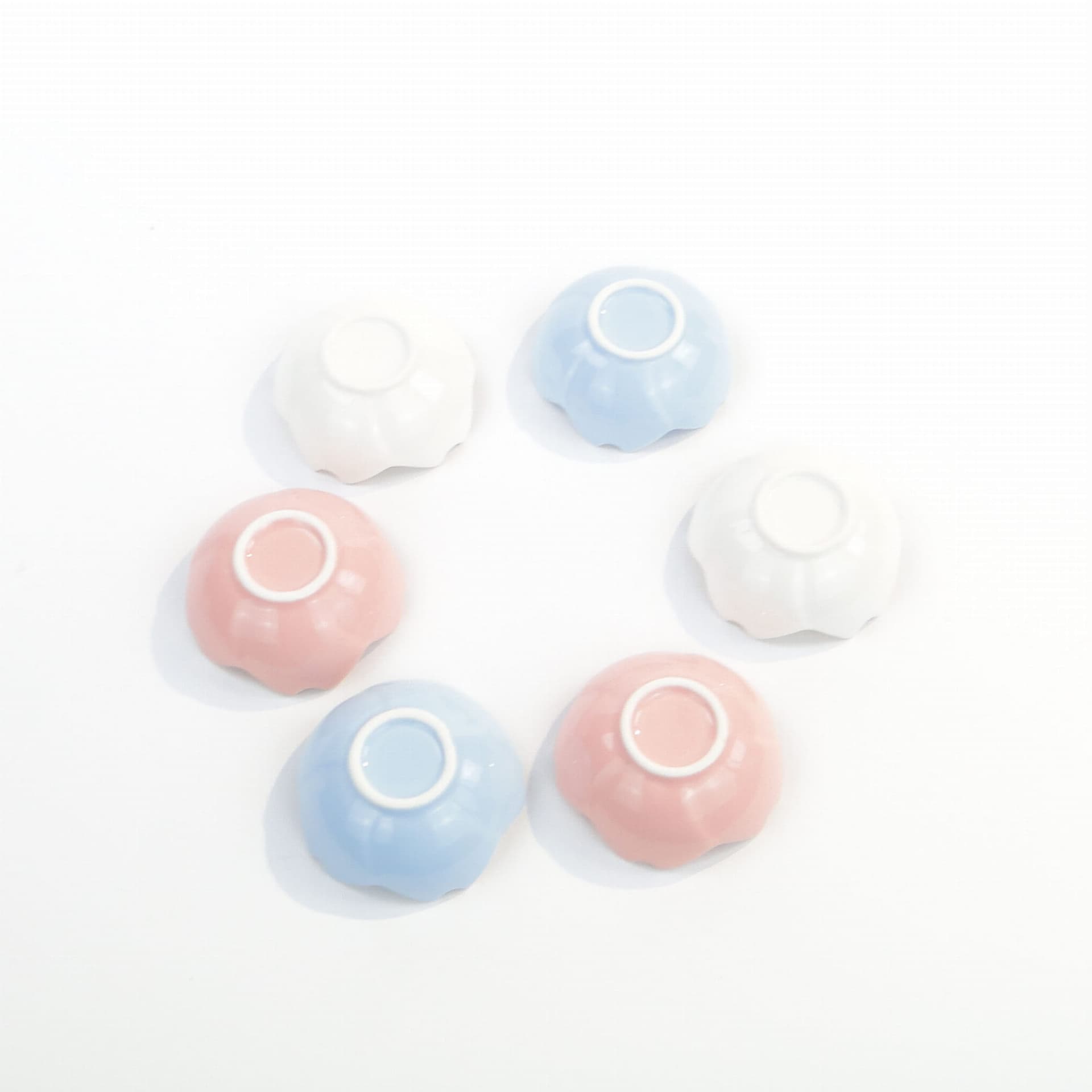 Set of Six Water Lily Bowls, white blue pink gold, porcelain, 1960s. - 362399