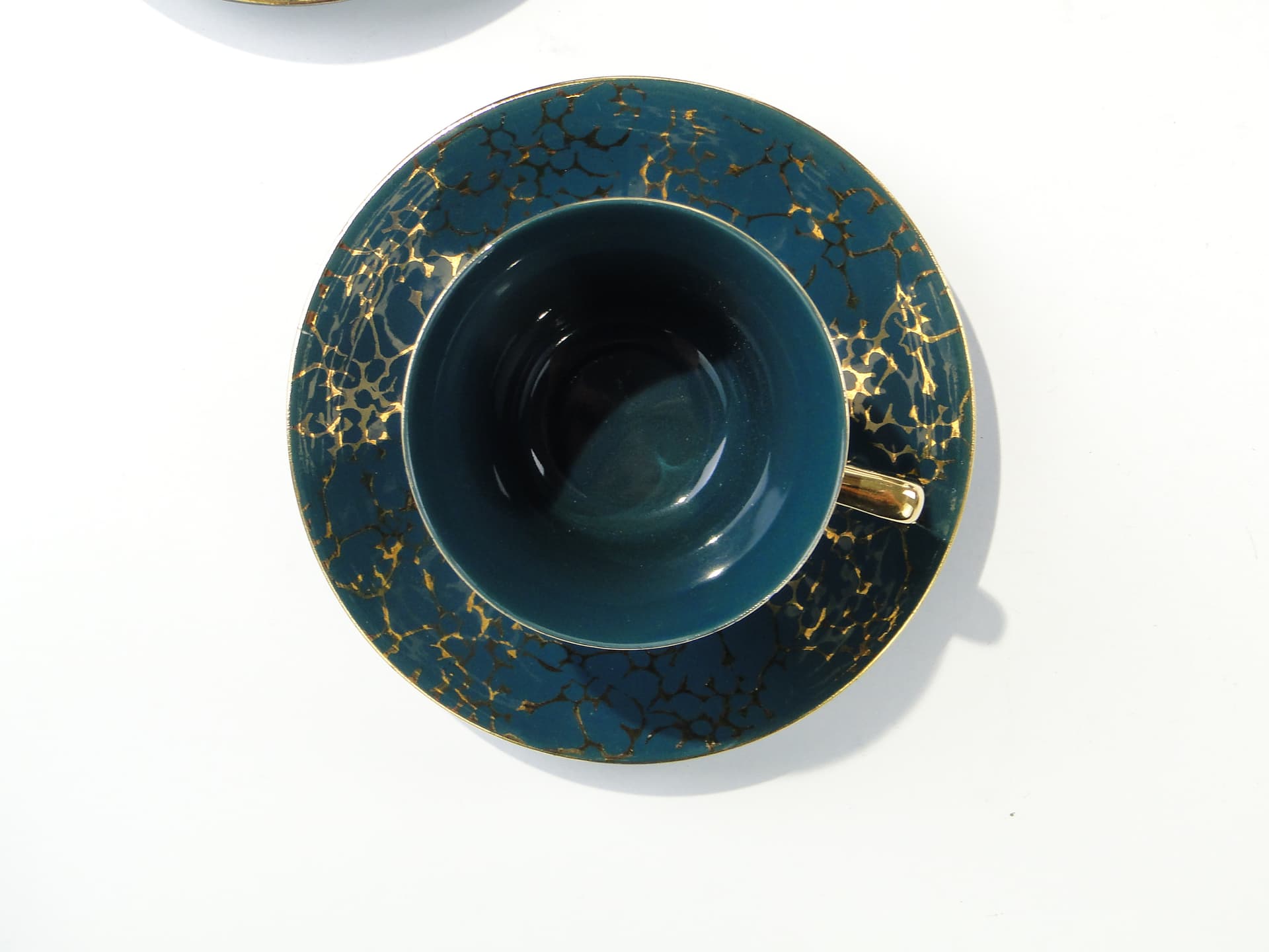 Coffee set Ira, green, glazed and gilded stoneware, by E. Renkowski, Chodzież, Poland, 1960s. - 362421