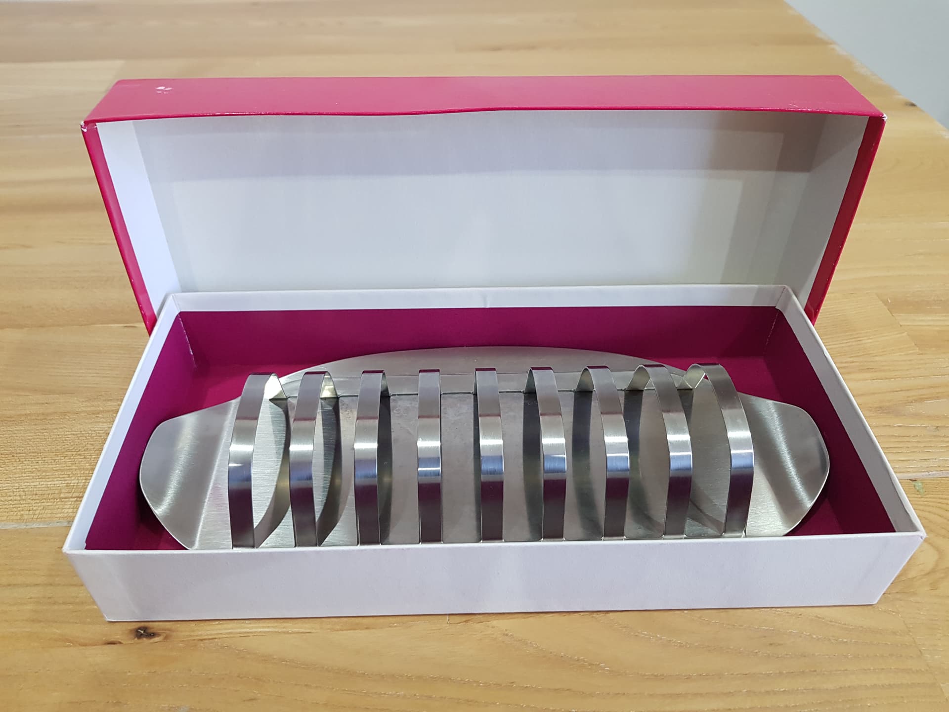 Toast rack Cromargan, stainless steel silver, by W. Wagenfeld, WMF, Germany, 1950s. - 362449