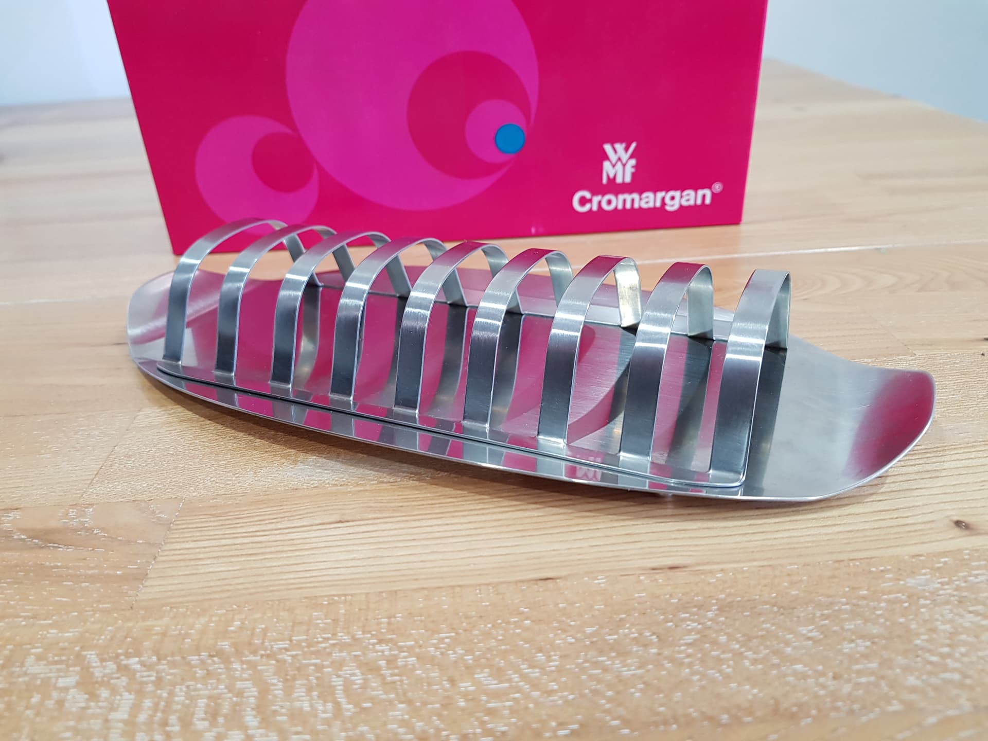Toast rack Cromargan, stainless steel silver, by W. Wagenfeld, WMF, Germany, 1950s. - 362447
