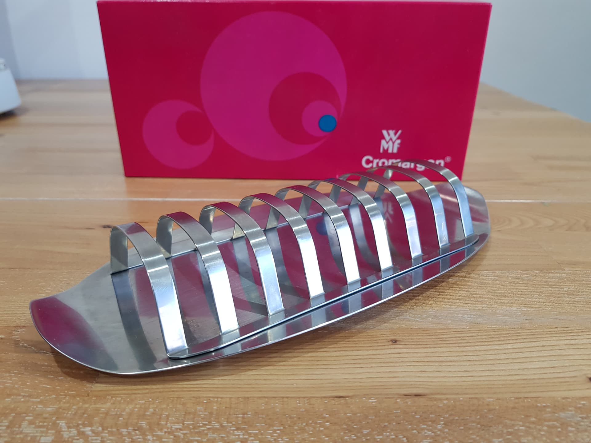 Toast rack Cromargan, stainless steel silver, by W. Wagenfeld, WMF, Germany, 1950s. - 362446