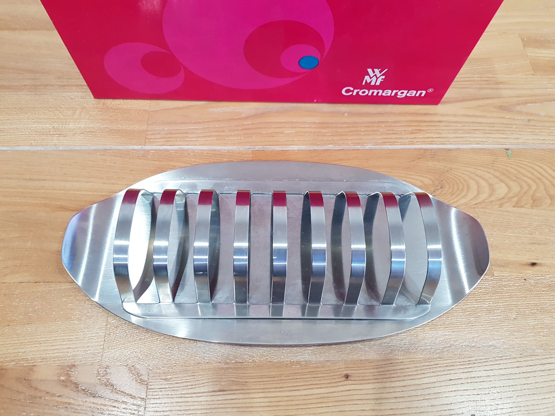 Toast rack Cromargan, stainless steel silver, by W. Wagenfeld, WMF, Germany, 1950s. - 362448