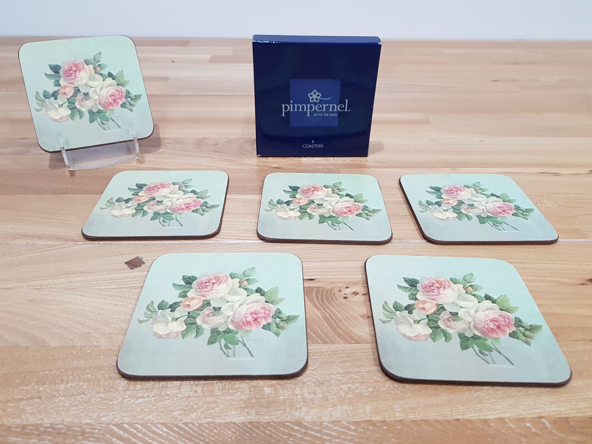 Set of six coasters Rose, blue, cork, Pimpernel, United Kingdom, 1980s. - 362508