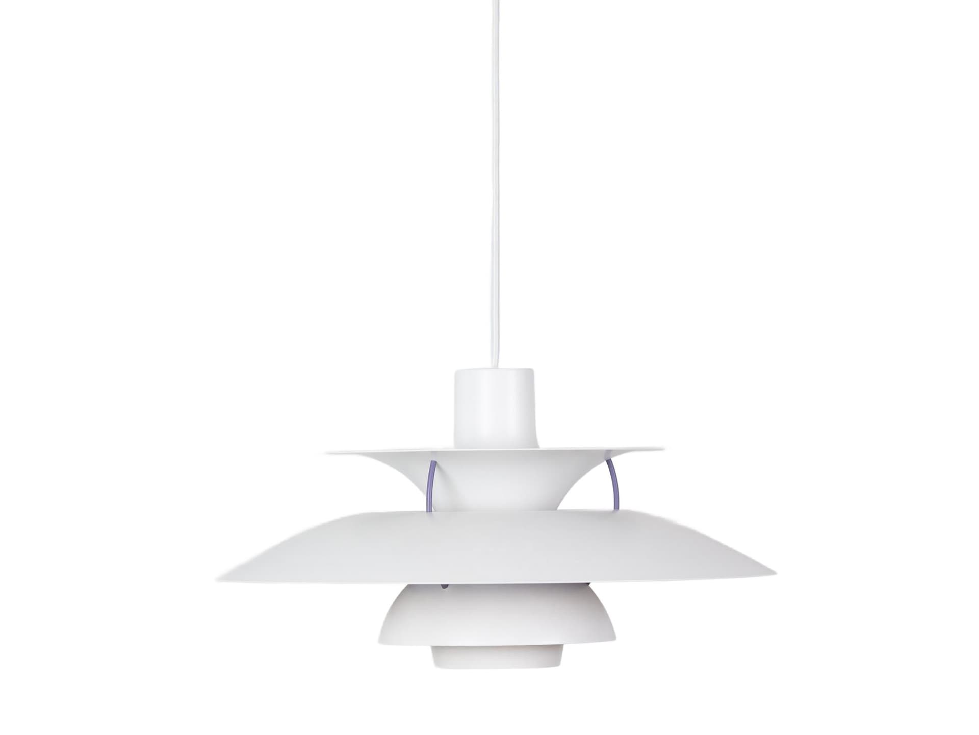 Pendant lamp PH 5, white, metal, by P. Henningsen, Louis Poulsen, Denmark, 1980s.