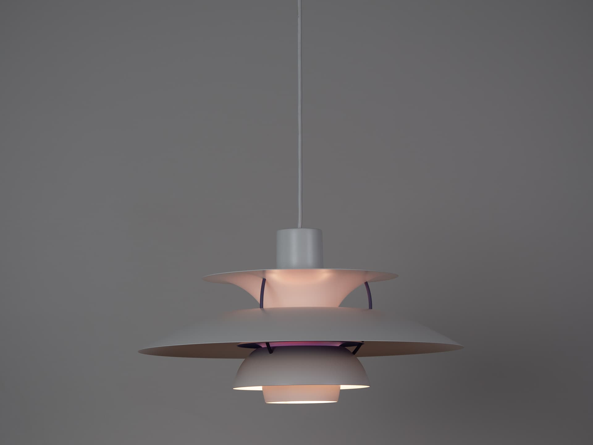 Pendant lamp PH 5, white, metal, by P. Henningsen, Louis Poulsen, Denmark, 1980s. - 362540