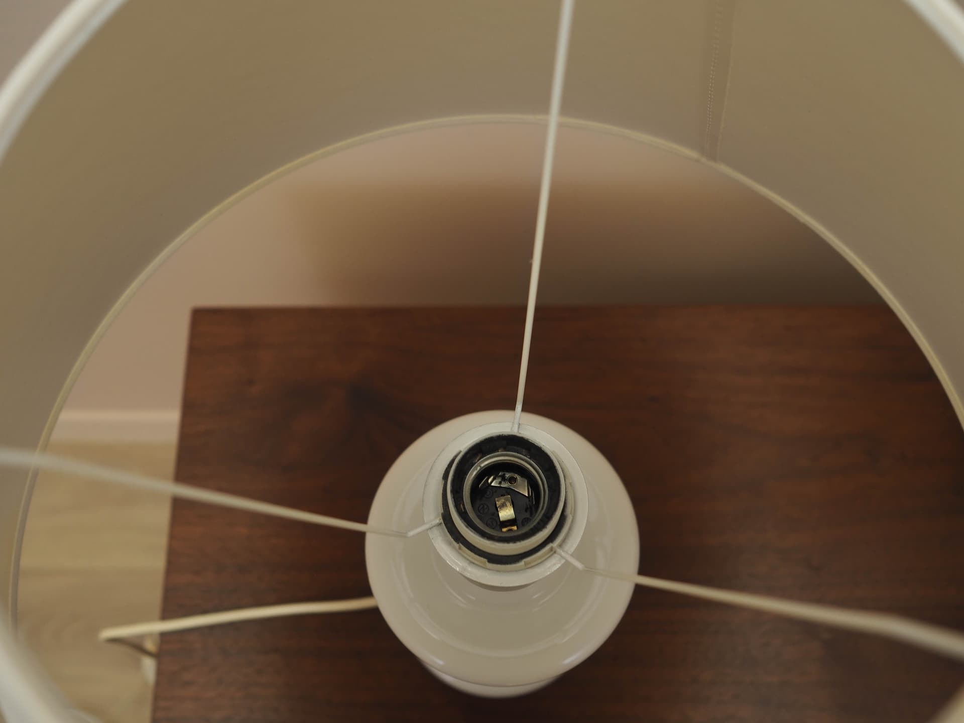 Table Lamp Holmegaard, white glass, white fabric, Denmark, 1970s. - 362563