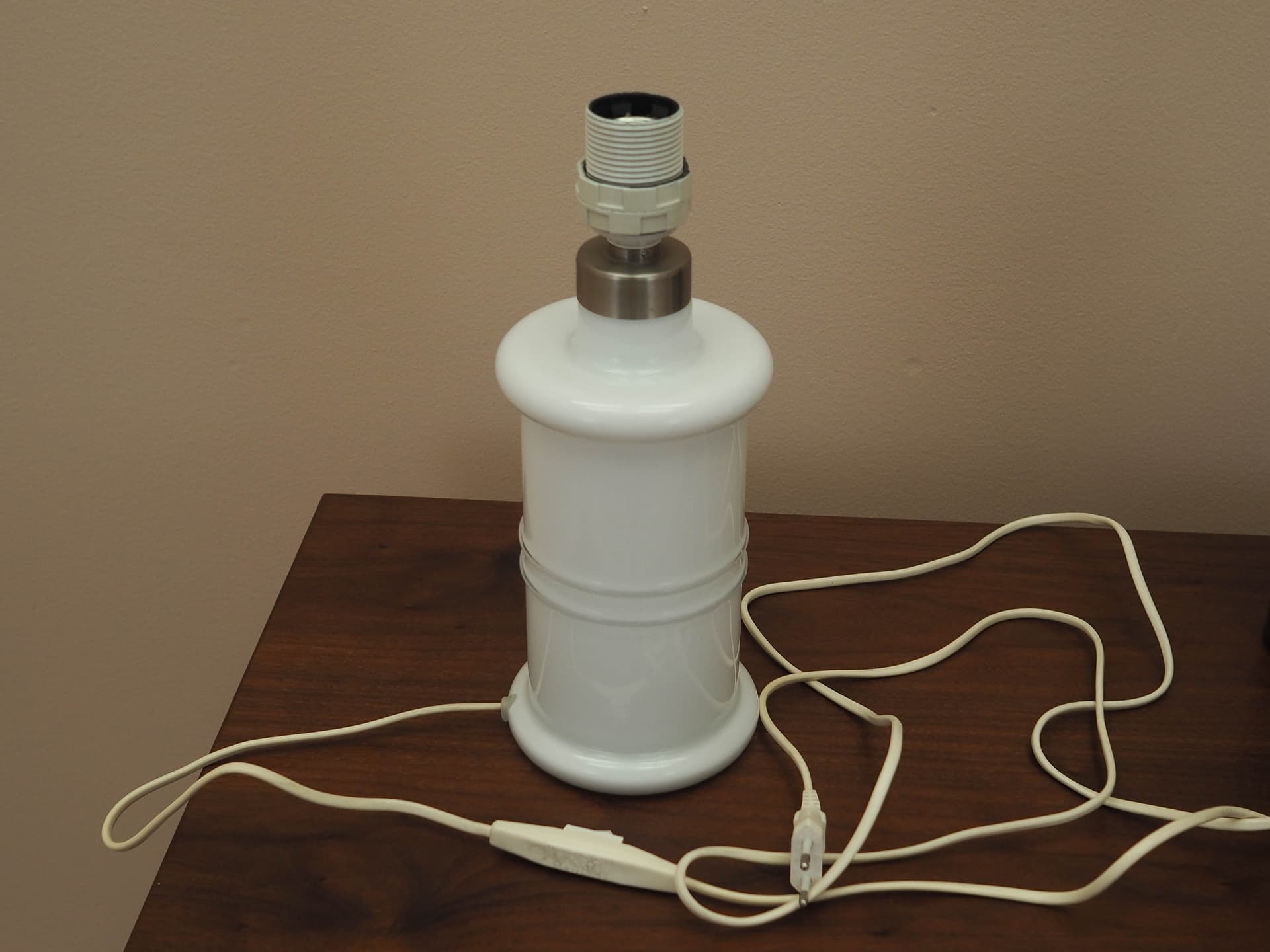 Table Lamp Holmegaard, white glass, white fabric, Denmark, 1970s. - 362568
