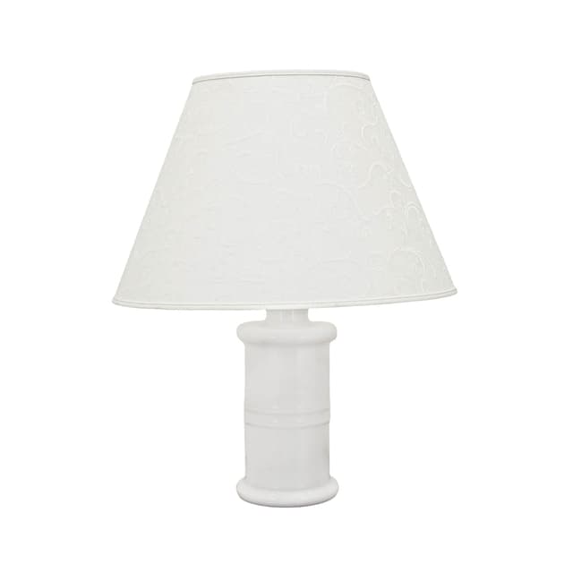 Table Lamp Holmegaard, white glass, white fabric, Denmark, 1970s. - DIMENSION