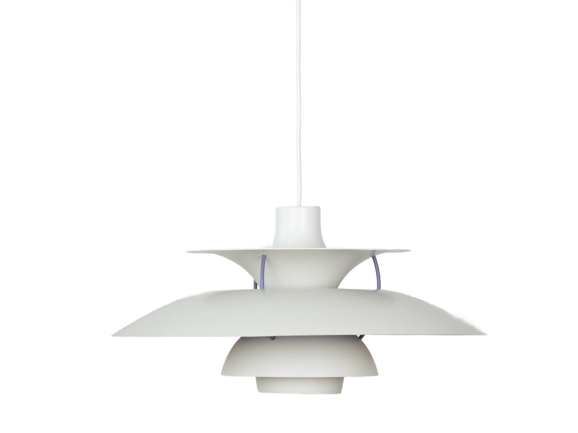 Pendant lamp PH 5, white metal, by P. Henningsen, Louis Poulsen, Denmark, 1980s.