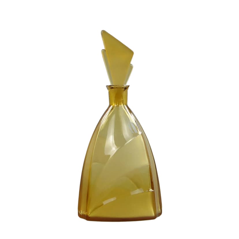 Decanter Kłos, Art Deco, yellow glass, Niemen, Poland, 1930s.