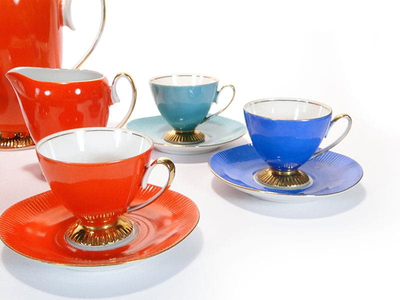 Coffee set Regina, multicolour, gilded porcelain, Chodzież, Poland, 1960s. - 362613