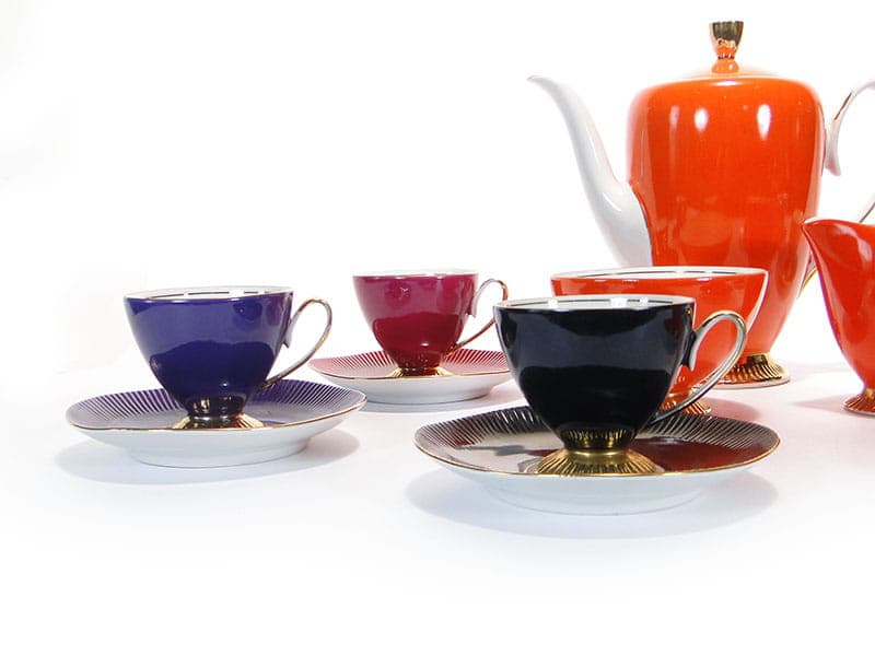 Coffee set Regina, multicolour, gilded porcelain, Chodzież, Poland, 1960s. - 362615
